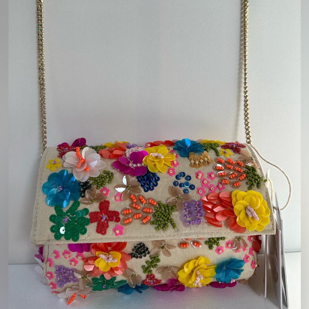 Embellished Floral Crossbody Bag - Multicolor